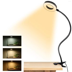 Lámparas de mesa Lámpara con clip Lectura 48 Led USB Escritorio 3 modos de color 10 Brillo Protección ocular Libro 360 ﾰflexible