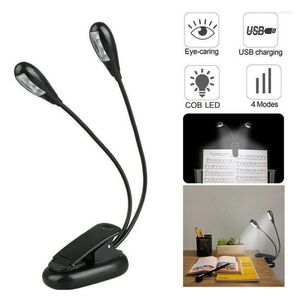 Lampes de table Clip-on Led Light Book Lamp 2 Bras Polyvalent Réglable Dimmable Rechargeable Super Bright Reading