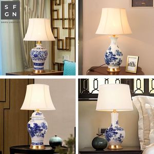 Lampes de table Lampe de cuivre Lampe de chevet Jingdezhen Céramique Style chinois Décoré LED pour salon Chambre à coucher
