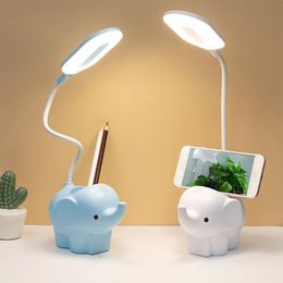 Lampes de table Lampe de bureau créative Lampe LED Lampe de charge animale mignonne Plug-in Double usage Température réglable en trois couleurs Apprentissage