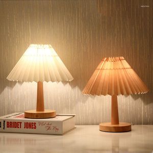Lampes de table lampe plissée créative bois table de chevet bureau étude lecture veilleuse pour salon chambre décorative