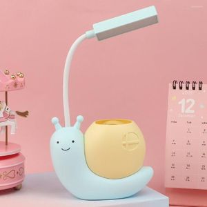 Lampes de table mignon rose escargot USB charge porte-stylo lampe enfant LED veilleuse lecture lumineuse avec organisateur pour batterie externe