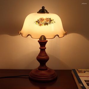 Lampes de table Lampe de bureau rétro Lampe rurale pour chambre chevet créatif en bois massif verre Lampe de lecture Design décoration