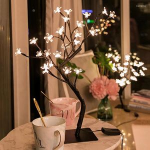 Lámparas de mesa DIY creativas mesita de noche 36/48 LED en forma de árbol luminaria iluminación de escritorio para sala de estar escritorio bonsái decoración dormitorio luces de noche