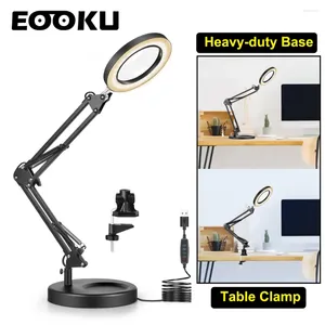 Lampes de table Eooku 2 en 1 lampe pliante USB avec loupe 5X 3 couleurs LED lumières 8W lampe de bureau pour lire/travail/beauté