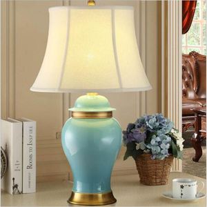 Lámparas de mesa de alta gama hechas a mano azul/verde tela de cerámica china E27 atenuador de lámpara para sala de estar dormitorio estudio de cabecera H 67cm 1645