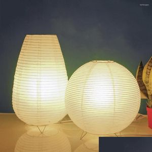 Lámparas de mesa estilo japonés lámpara de escritorio de papel nórdico decoración del hogar al lado de la noche luz de la sala de estar larga/redonda entrega de caída dhatq