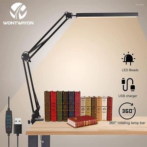 Lampes de table LED lampe de bureau tricolore lecture à intensité variable en alliage d'aluminium pliant avec clip adapté au bureau à domicile, etc.