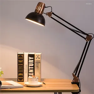 Lámparas de mesa Lámpara de lectura montada con clip plegable de brazo largo de metal Escritorio vintage Luz de relleno de manicura para escritura Accesorio de estudio