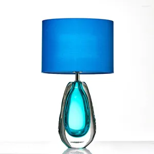 Lampes de table Tissu de verre bleu moderne E27 Lampe de bureau Égée Simple Salon Chambre Étude Décoration de la maison Lumière LED Blanc Chaud Luminaire