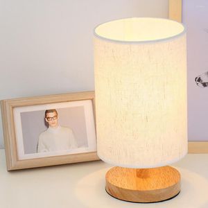 Lámparas de mesa, lámpara moderna, mesita de noche, escritorio, luz de noche USB con Base de madera y pantalla de lino para sala de estar, oficina, dormitorio, iluminación