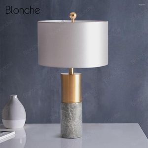 Lampes de table lampe nordique moderne base en marbre créatif bureau lumière tissu abat-jour chevet salon chambre bureau luminaires