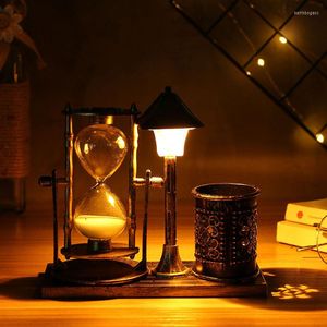 Lámparas de mesa, lámpara de faro nocturno, decoración de comedor familiar, reloj de arena Retro con LED, portalápices antiguo creativo