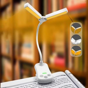 Lampes de table Lampe de lecture Dimmable Chargeable Extensible Double Tête Éclairage sans scintillement Type-C 14LED Ambre Livre Lumière Approvisionnement à Domicile