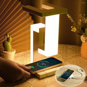 Lámparas de mesa suspendidas para teléfono inteligente, lámpara de carga inalámbrica, brillo ajustable, luz nocturna, decoración de dormitorio, mesita de noche, escritorio de estudio