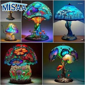 Lámparas de mesa Lámpara de setas de vidrieras vintage Serie de plantas Caracol Pulpo Creativo Dormitorio colorido Flor de noche Luz de noche retro