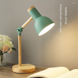 Lampes de table en bois Art nordique haute qualité créatif fer LED pliant Simple lampe de bureau Protection des yeux lecture