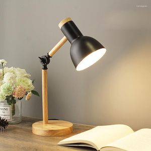 Lámparas de mesa Lámpara de escritorio LED de madera de hierro forjado, enchufe de EE. UU./UE/AU/Reino Unido, lectura de cabecera plegable, sala de estar, dormitorio, decoración del hogar