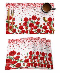 TABLEAU MATS 4/6 PCS Valentin Hearts Coeurs Roses rouges Placemat Placemat Dining Decor Mat Home Coffee Tea Pad tasse