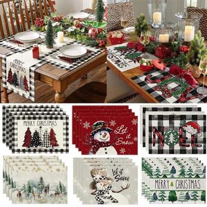 Tapis de Table 4 pièces, napperon de décoration de maison de noël, bonhomme de neige de noël, tapis d'arbre EIK, année 2024, cuisine, repas