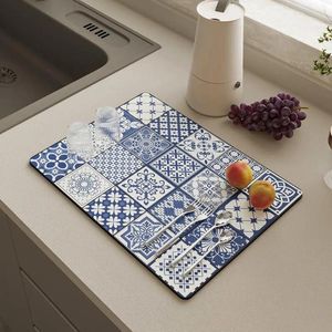 Table Mats Countertop Drain Mat Super Absorbent Dish Drying With Exquisite Pattern Non-slip Draining For Dining Wear