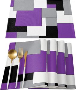 Manteles individuales para mesa, juego de 4/6 piezas, arte abstracto, mosaico, morado, negro y gris, lugar de cocina