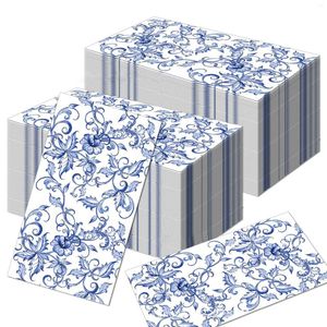 Serviette de Table jetable en papier à motif porcelaine bleue et blanche, 100 pièces, 33 à 40cm, 2 plis, pour Banquet de mariage