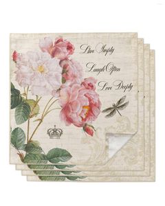 Serviette de table 4 pièces libellule Rose fleur rétro carré 50 cm fête mariage décoration tissu cuisine dîner service serviettes