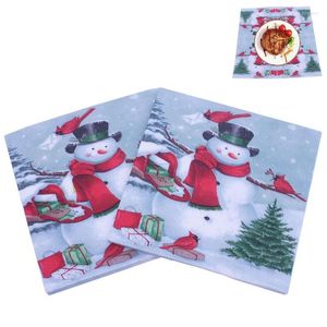 Serviette de table imprimée en papier de Noël 20 PCS doux 2 plis bonhomme de neige motif serviettes de table non parfumées à la main