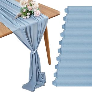 Table Runner 10pcs 70 * 300cm Blue Wedding Marifon Table Runner Romantic Gard Blush Long Dining Table Decorations for Bridal Shower Party 230817