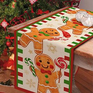 Table Runner Christmas Gingerbread Man Table Runner Snowflake Home Kitchen Festive Candy Dining Room Decor Indoor Outdoor Party Supplies 230925