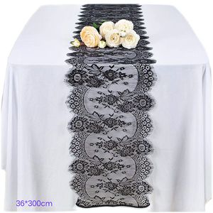 Camino de mesa de encaje blanco y negro, bordado, cubierta de tela para cama, cocina, mantel para fiesta de Navidad, decoración de boda