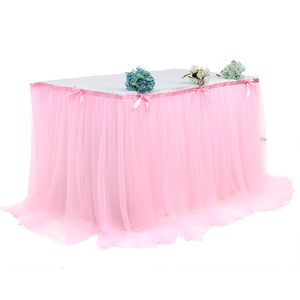 Falda de mesa 280x76 cm Falda de mesa rosa Banquete de boda Tutú blanco Vajilla de tul Paño Baby Shower Fiesta de cumpleaños Falda de mesa Decoración para el hogar 190 cm 230209