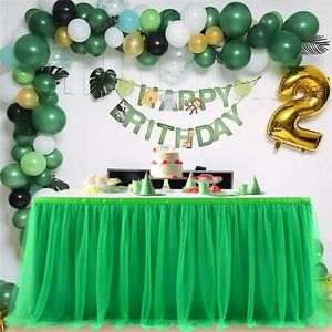 Jupe de Table 6 pieds 9 pieds, Tutu en Tulle, maille plissée, vaisselle verte pour fête de mariage, décoration d'anniversaire pour la maison