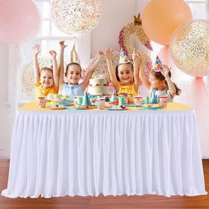 Table Skirt Ruffle Polyester Pleated Tablecloth For Birthday Baby White Decoration Party Shower Wedding