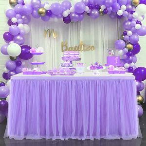 Table Skirt Tulle table skirt highend goldrimmed mesh wedding Year's party decoration el supplies cover 230808