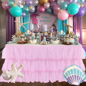 Falda de mesa, mantel tutú de tul rosa de 3 capas, decoración de Vajilla de cena, boda, cumpleaños, fiesta de bienvenida al bebé