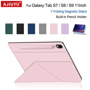 Estuches para tabletas PC Bolsas Estuche magnético plegable en Y con cubierta con soporte para lápiz S para Samsung Galaxy Tab S9 S8 S7 Tableta de 11 pulgadas S9 FE 10.9 Estuches con soporte inteligente L240217