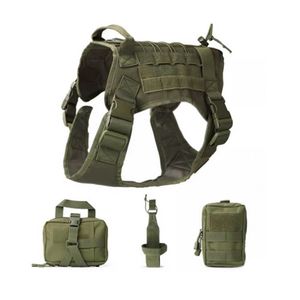 Harnais d'entraînement de service de gilet tactique pour chien Colliers gilets mineurs de travail militaire sans tirer, avec poignée et poches amovibles pour chiens de taille moyenne (vert)