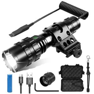 Linterna táctica 1600 lúmenes Antorcha recargable USB Luz de caza impermeable con clip Accesorios para pistola de tiro de caza 240131