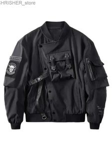 Vestes tactiques Dieu de la mort Bomber veste poitrine poche Techwear hommes Punk Hip Hop tactique Streetwear noir Varsity vestes surdimensionné MA1 CoatsL231218