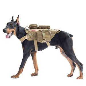 Ropa militar táctica para perros, conjunto de arnés con bolsa, ropa para mascotas Molle, chaqueta ajustable de nailon, suministros para equipos de patrulla de perros grandes