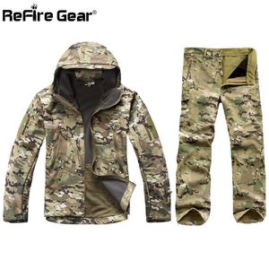 Tactique Soft Shell Camouflage Veste Ensemble Hommes Armée Imperméable Chaud Camo Vêtements Militaire Polaire Manteau Coupe-Vent Vêtements Costume X0909