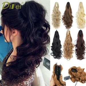 queues DIFEI Synthétique Femmes Griffe sur la queue Clip dans les Extensions de Cheveux Ondulés Bouclés Style Queue Postiche Noir Brun Blonde Coiffure 230407