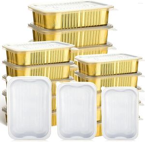 Récipients à emporter 30 pièces casseroles en aluminium doré 13X8.7 pouces 7.2 5 6.3 4.4 moule à gâteau en aluminium avec couvercle alimentaire avec couvercles