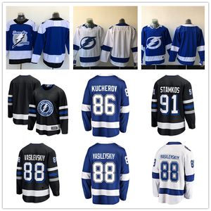 Maillots de hockey Lightning de Tampa Custom Bay 77 Victor Hedman 84 Tanner Jeannot Jonas Johansson 86 Nikita Kucherov 64 Tyler Motte 20 Nicholas Paul 88 Andrei Vasilevskiy