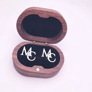 Tangula Custom Cufflinks For Groom Men's Stainless Steel Initials Oak Gift Box Wedding Bridegroom Jewelry 240103