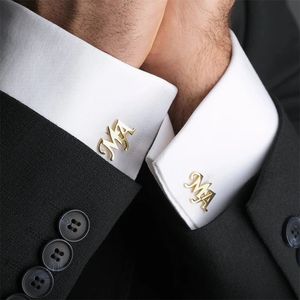Tangula Custom Cufflinks for Groom Stainless Steel Men's Initials Cufflinks Personalized Wedding Man Jewelry Gift 231229