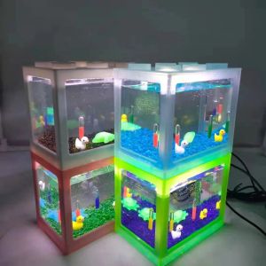Tanques Mini bloques acuario USB pecera con luz LED para lámpara acuario ornamental Betta peces lucha cilindro pecera