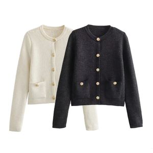 Taop Za début du printemps produit femmes mode et décontracté polyvalent or boutonnage tricoté Cardigan pull veste 240127